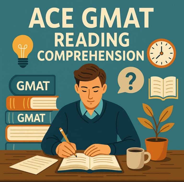 A student analyzing a GMAT reading comprehension passage with focused expression.