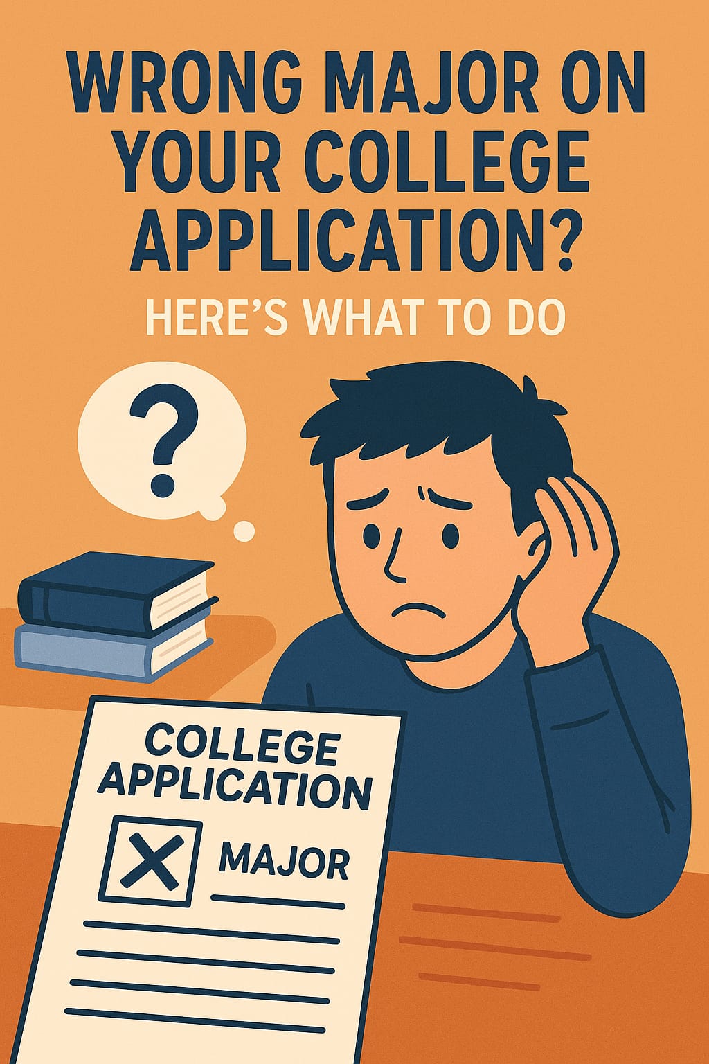 Confused student looking at a college application form with highlighted “Major” section