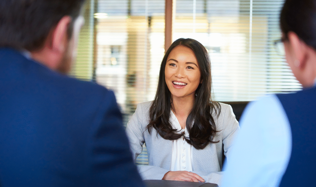 Graduate school applicant in a college interview for top B-School admission.