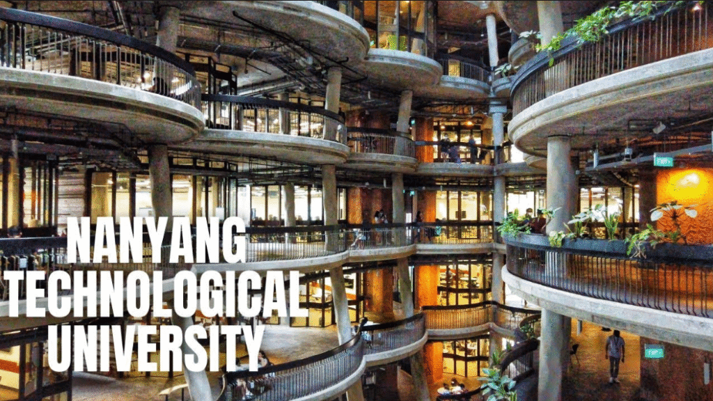 NTU's eco-campus with students using AI technology, spotlighting tech-driven research