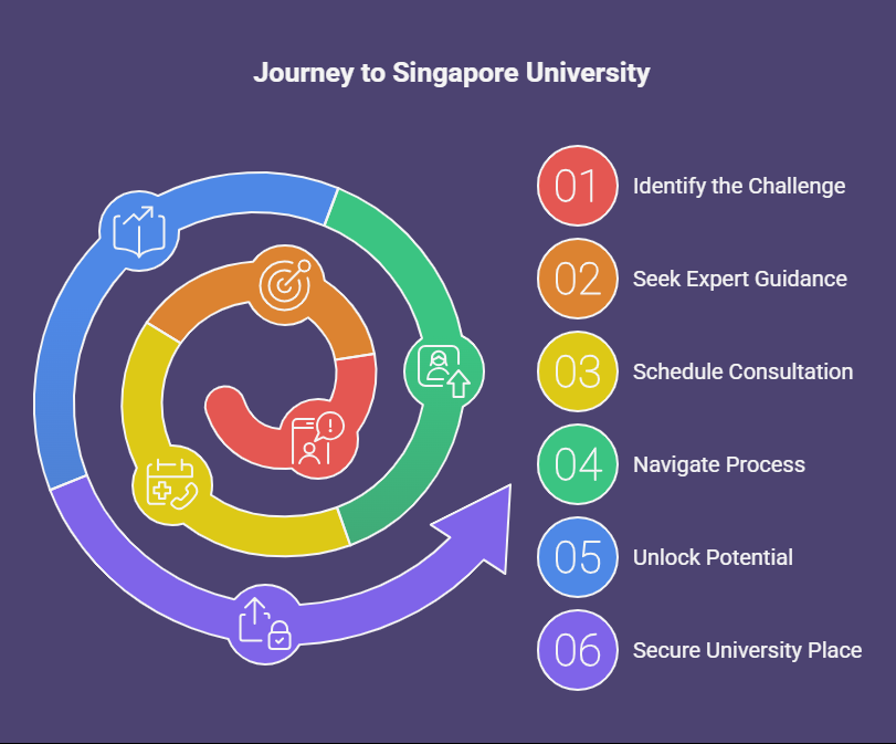 Step-by-step visual roadmap for gaining admission to a Singapore university